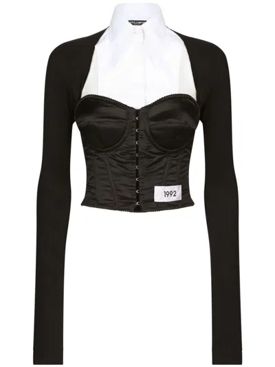 DOLCE & GABBANA BLACK LAYERED-SHIRT CORSET SHIRT