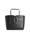 Dolce & Gabbana Black Embossed Logo Leather Tote Bag For Women