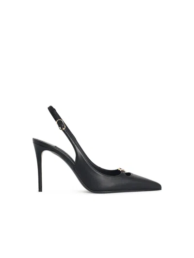 Dolce & Gabbana Women Black Silky Nappa Leather Lollo Slingback Pumps