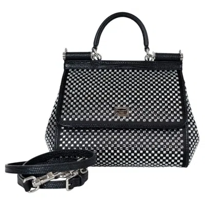 Pre-owned Dolce & Gabbana Black Leather 2024 Sicily Small Crystal Bag