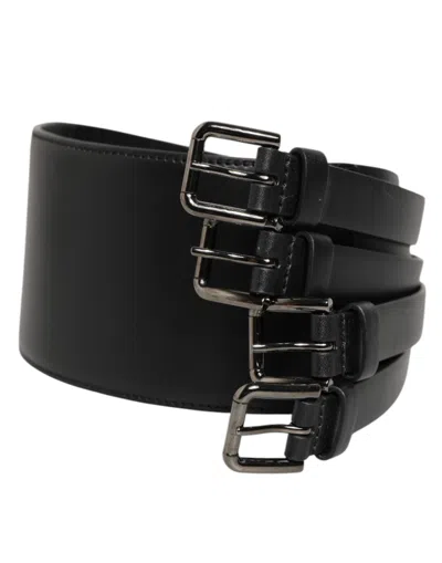 Dolce & Gabbana Black Leather 4-strap Metal Multi-buckle Men's Belt