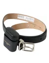 Dolce & Gabbana Black Leather Airpods Case Silver Buckle Belt
