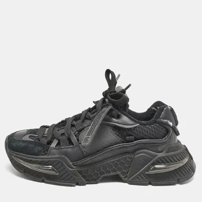Pre-owned Dolce & Gabbana Black Leather And Fabric Daymaster Sneakers Size 37.5