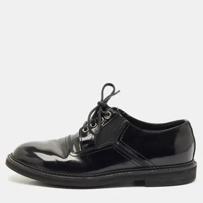 Pre-owned Dolce & Gabbana Black Leather And Mesh Derby Size 40.5