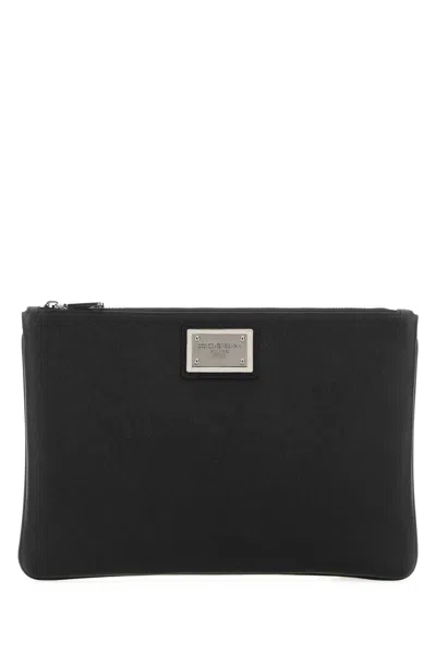 Dolce & Gabbana Black Leather And Nylon Pouch In 8b956