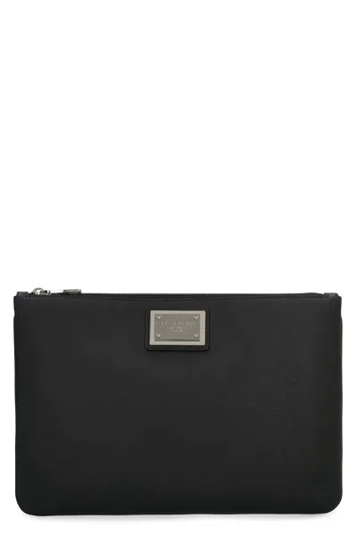 Dolce & Gabbana Black Leather And Nylon Pouch In Pattern