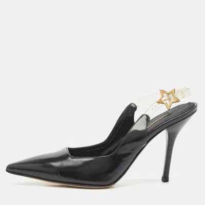 Pre-owned Dolce & Gabbana Black Leather And Pvc Slingback Pumps Size 37.5