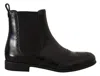 Dolce & Gabbana Black Leather Ankle High Flat Boots Women's Shoes In Black