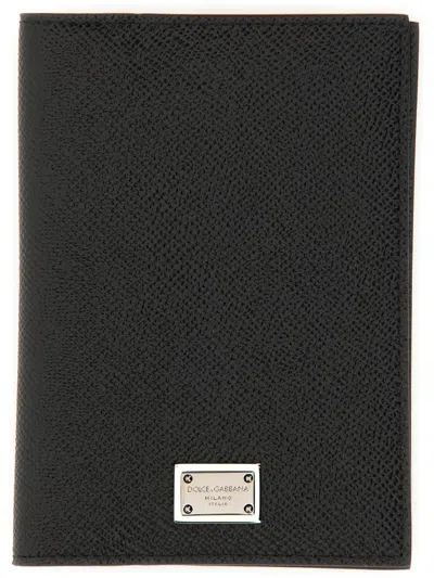 Dolce & Gabbana Logo Plaque Leather Passport Holder In Black