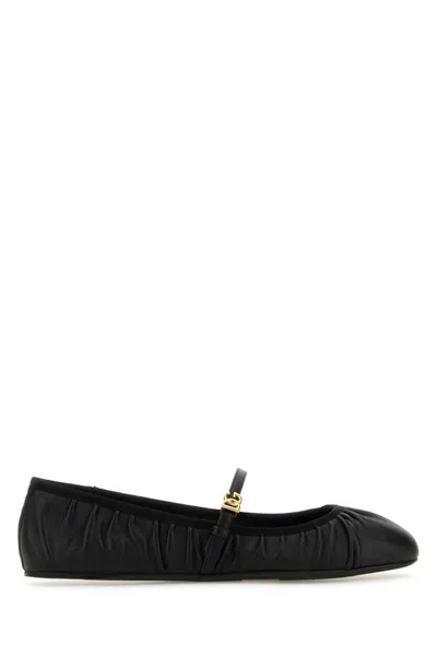 DOLCE & GABBANA BLACK LEATHER BALLET FLATS