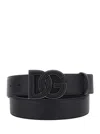 Dolce & Gabbana Black Belt With Buckle With Logo On The Front In Textured Leather In Black
