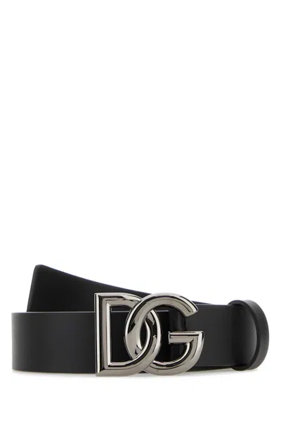 Dolce & Gabbana Men's Dg Logo Leather Belt In Black