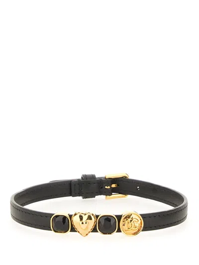 Dolce & Gabbana Black Leather Belt In Metallic