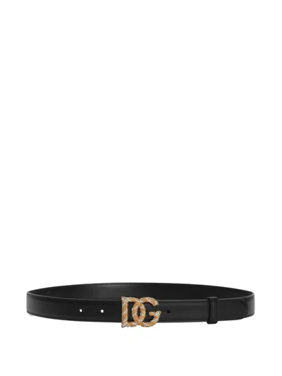 Dolce & Gabbana Black Leather Belt In Gray