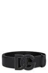 DOLCE & GABBANA BLACK LEATHER BELT FOR MEN WITH METAL LOGO CLASP