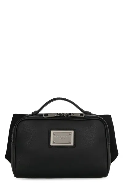 Dolce & Gabbana Black Leather Belt Handbag With Logo For Men