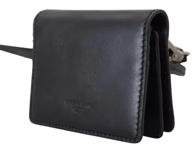DOLCE & GABBANA DOLCE & GABBANA BLACK LEATHER BIFOLD SHOULDER SLING WOMEN WOMEN'S WALLET