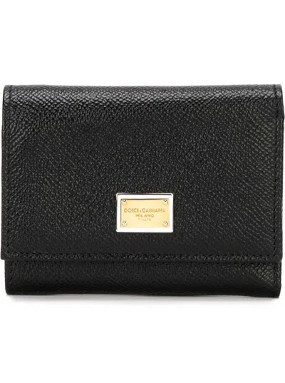 DOLCE & GABBANA BLACK LEATHER BIFOLD WALLET WITH LOGO PLATE