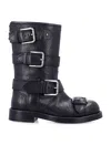 Dolce & Gabbana Black Leather Biker Boots With Buckles In Black