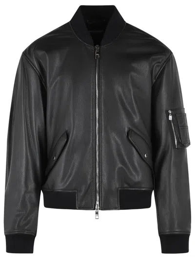 Dolce & Gabbana Black Leather Bomber Jacket Men