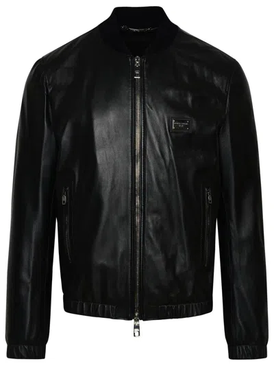DOLCE & GABBANA DOLCE & GABBANA BLACK LEATHER BOMBER JACKET MEN