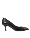 Dolce & Gabbana Black Leather Boom Patch Heels Pumps Shoes In Black