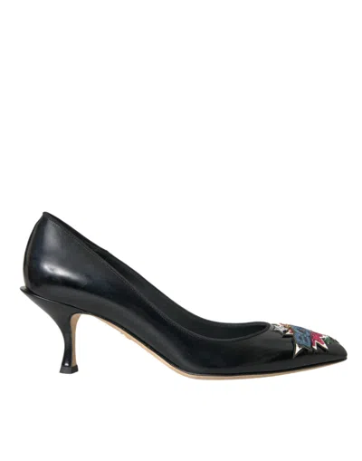 Dolce & Gabbana Black Leather Boom Patch Heels Pumps Shoes
