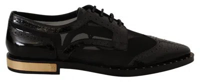 Dolce & Gabbana Leather Wingtip Broques With Gold Studs Oxford In Black