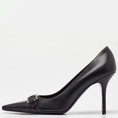 Pre-owned Dolce & Gabbana Black Leather Buckle Pointed Toe Pumps Size 40