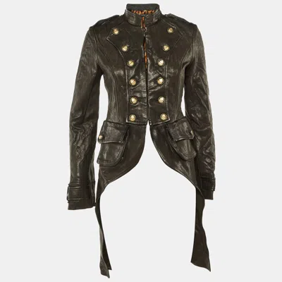 Pre-owned Dolce & Gabbana Black Leather Button Detail Tail Coat S