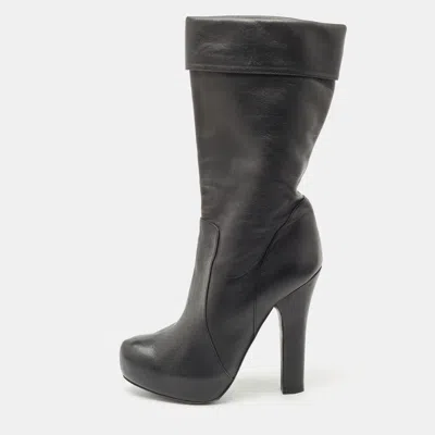 Pre-owned Dolce & Gabbana Black Leather Calf Length Boots Size 37.5