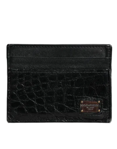Pre-owned Dolce & Gabbana Black Leather Card Holder Case Dg Logo Plaque Men's Wallet ()
