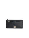 Dolce & Gabbana Leather Cardholder With Textured Finish And Gold-tone Hardware In Black