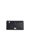 Dolce & Gabbana Leather Cardholder With Textured Finish And Gold-tone Hardware In Black