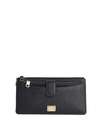 Dolce & Gabbana Black Leather Cardholder In Purple
