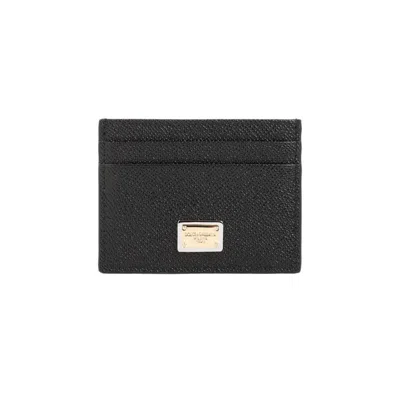 Dolce & Gabbana Black Leather Cardholder With Logo Plaque