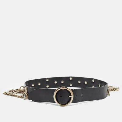 Pre-owned Dolce & Gabbana Black Leather Chain Ring Detail Waist Belt 85cm