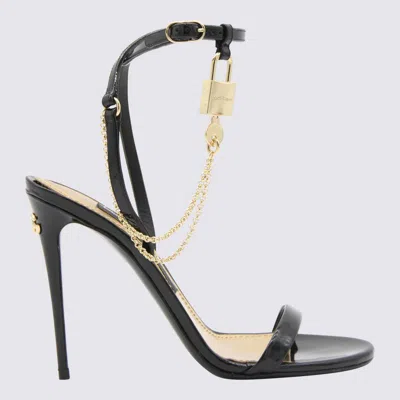 Dolce & Gabbana Black Leather Charm Sandals