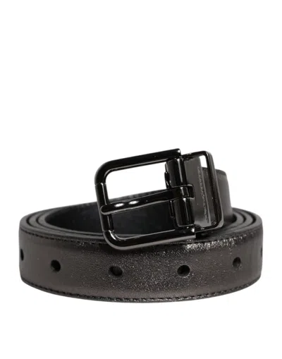 Pre-owned Dolce & Gabbana Black Leather Classic Metal Logo Buckle Men's Belt ()