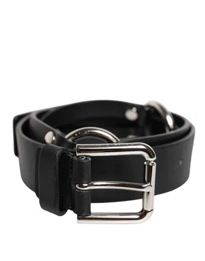 Pre-owned Dolce & Gabbana Black Leather Classic Metal Logo Buckle Men's Belt ()