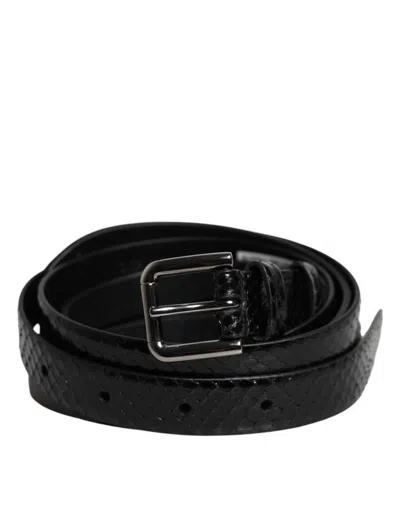 Pre-owned Dolce & Gabbana Black Leather Classic Metal Logo Buckle Men's Belt ()