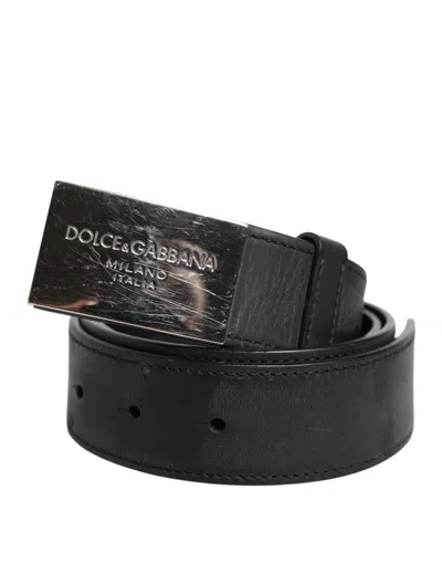 Pre-owned Dolce & Gabbana Black Leather Classic Metal Logo Buckle Men's Belt ()
