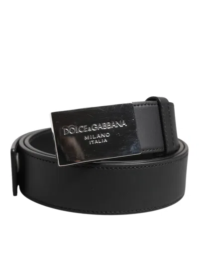 Pre-owned Dolce & Gabbana Black Leather Classic Metal Logo Buckle Men's Belt ()