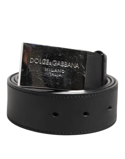 Pre-owned Dolce & Gabbana Black Leather Classic Metal Logo Buckle Men's Belt ()