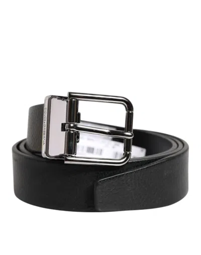 Pre-owned Dolce & Gabbana Black Leather Classic Metal Waist Buckle Women's Belt ()