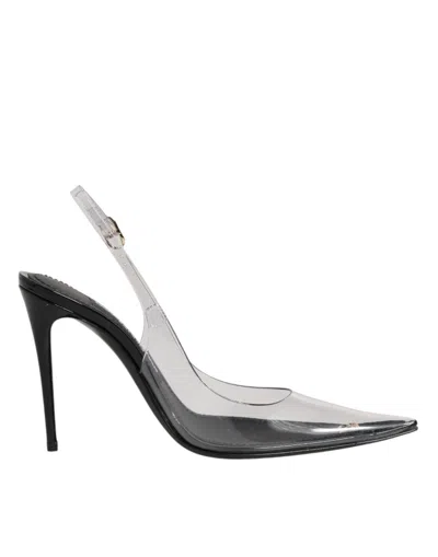 Dolce & Gabbana Black Leather Clear Pvc Slingback Pumps Shoes In White