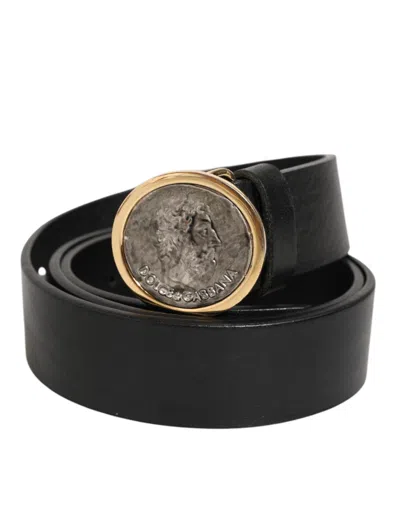 Dolce & Gabbana Black Leather Coin Buckle Classic Men Men's Belt