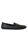 DOLCE & GABBANA DOLCE & GABBANA BLACK LEATHER CRYSTAL EMBELLISHED LOAFERS DRESS MEN'S SHOES