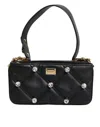 Dolce & Gabbana Black Leather Crystal Embellished Logo Shoulder Women's Bag In Black