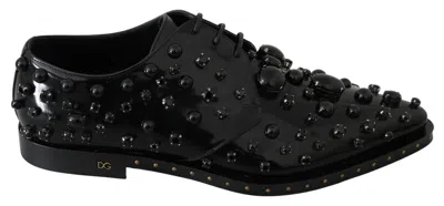 Dolce & Gabbana Black Leather Crystals Dress Broque Women's Shoes